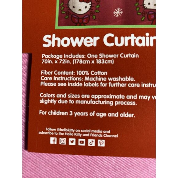 Hello Kitty Christmas Wreath Shower Curtain 70”x72” Gradient 100% Cotton - Picture 8 of 9
